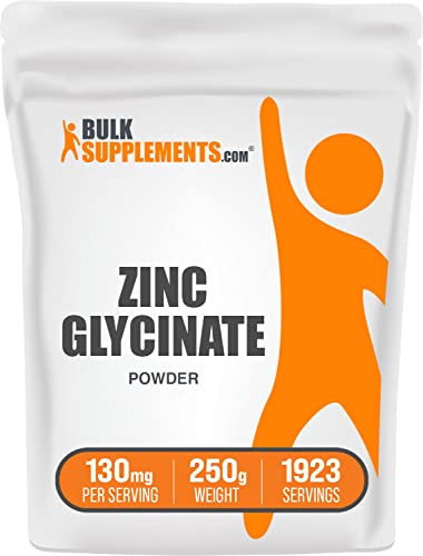 Bulksupplements.com Zinc Glycinate Powder - Zinc 40Mg - Zinc Powder - Pure Zinc - Zinc Supplement - Zinc Mineral Supplements - Immune Support Supplement - 130Mg Per Serving (250 Grams - 8.8 Oz) #TOP8