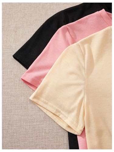 OYOANGLE Girl's 3 Pack Graphic Print Cartoon T Shirts Crew Neck Short Sleeve Cute Casual Tee Tops3