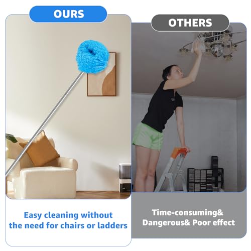 Image of Ceiling Fan Cleaner Duster Reusable Microfiber Ceiling Fan Blade Cleaner from 13 to 50 Inch Removable Duster with Extension Pole Hanging Ceiling Fan Cleaner for Cleaning Walls Furniture Door Window