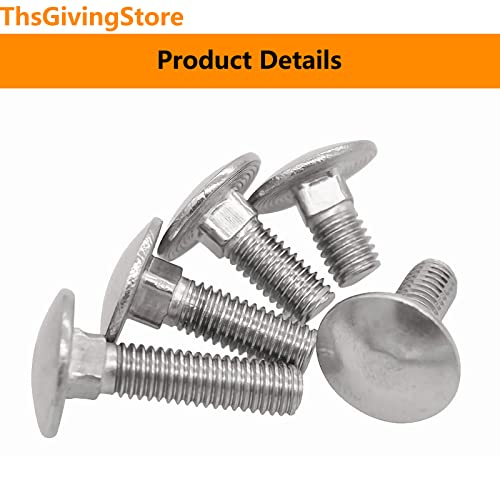 Image of 10PCS M8 x 50mm Carriage Bolts, 304 Stainless Steel Fully Threaded Round Head Square Neck Carriage Bolt (Thread Diameter: M8, Length: 50mm)