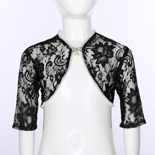 Sywiyi Girls Cropped Cardigan Kids Floral Lace Bolero Half Sleeve Wedding Flower Girl Dress Shawl Shrug2