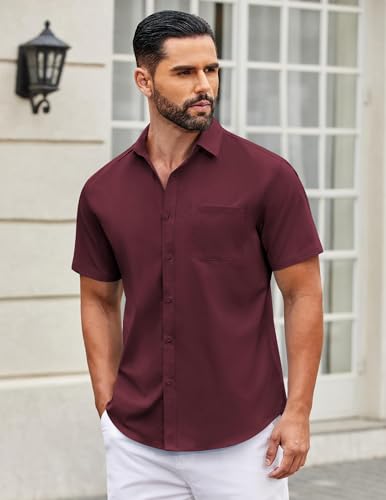 Image of COOFANDY Mens Short Sleeve Casual Button Down Shirts Summer Untucked Dress Shirts with Pocket