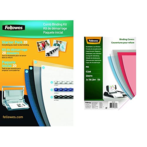 Kit pour 20 reliures plastique Fellowes et couvertures A4 PVC pour protéger les feuilles