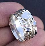  Amethyst und Mondstein Spinner Ring, 925 Sterling Silber Herz Designer Ring, breites Band Ring, gehämmert Meditationsring