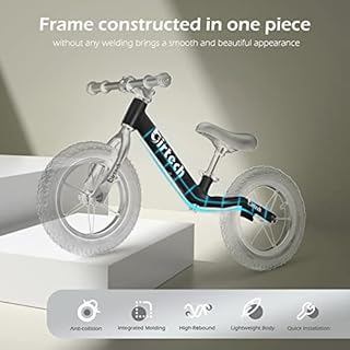 Hello-5ive 12" Balance Bike for 2, 3, 4, 5, 6 Year Old Boys and Girls, Lightweight Nylon Frame Toddler Training Bike No Pedal Bikes for Kids with Adjustable Seat and Air Tires (Black)