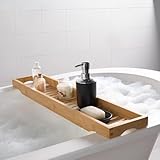 OHS Bath Shelf Over Bath, Home Spa Bath Caddy Bamboo Bath Tray Wooden Bath Table...
