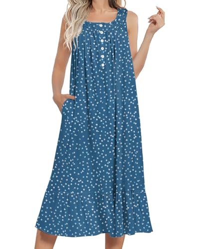 Image of Ekouaer Women's Nightgowns Long Sleeveless Night gown with Pockets Soft Ladies Nightdress