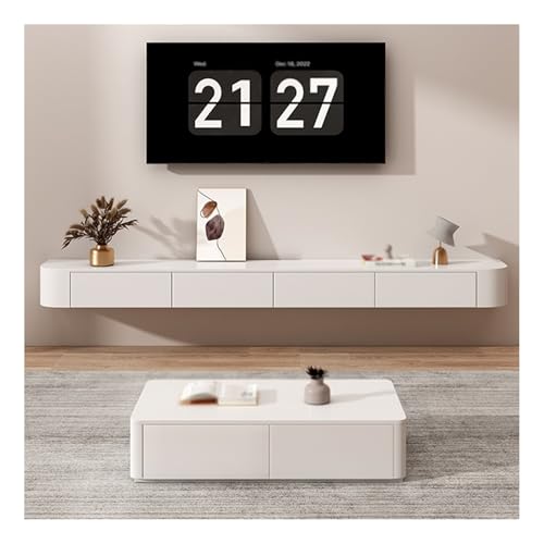Meuble TV flottante blanc pour gagner de l'espace dans le salon