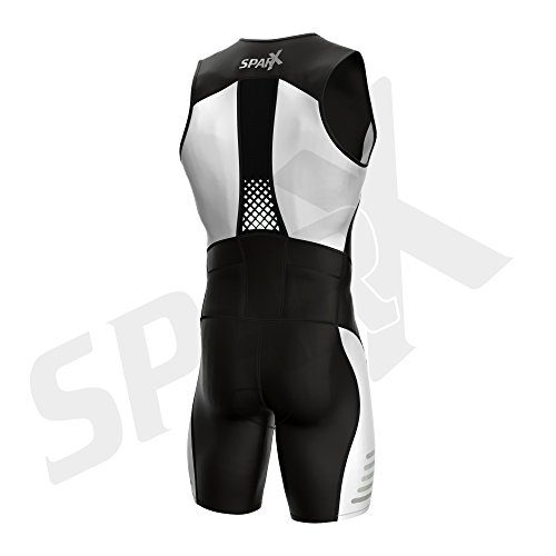 Sparx Men's Elite Triathlon Suit Trisuit SpeedSuit Skinsuit Swim-Bike-Run Triathlon Race Suit (2XL, Black/White)