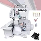Zowdrix Remalladora De 3-4 Hilos con Longitud De Puntada Ajustable, MáQuina Overlock con Estructura MetáLica Resistente, Accesorios Incluidos, para Coser Y Remallar