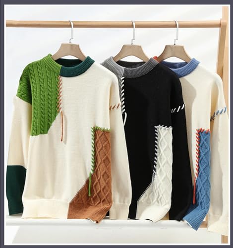 Men's Color Block Sweater Long Sleeve Crew Neck Ribbed Knitted Pullover Tops Loose Knitwear2