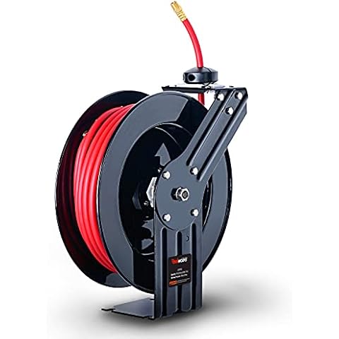 ReelWorks Air Hose Reel 3/8" Inch x 50' Foot Heavy Duty Industrial Max 300PSI Flex Hybrid Polymer Hose Cover