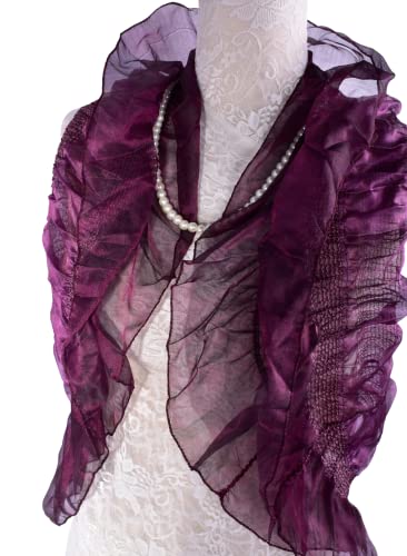 Shimmer Infinity Ruffle Stretchy Scarf Light Weight Organza Shawl Wrap (Deep Purple Tones) #TOP3