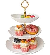 BreeRainz 3 Tier Porcelain Cupcake Stand Holder, Ceramic Dessert Cake Stand Tower w/Metal Bracket...