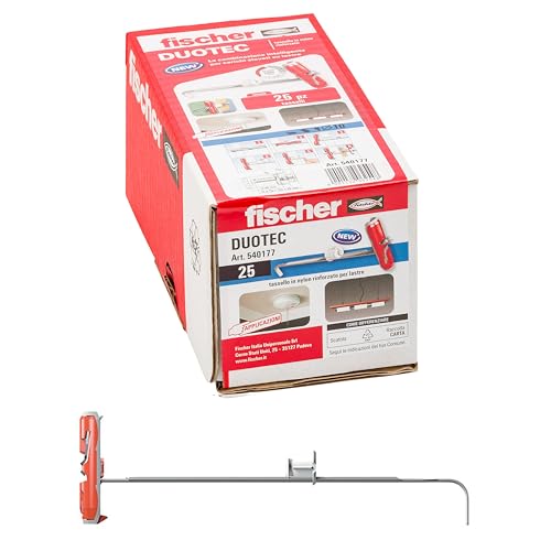 Fischer 25 Gipskartondübel DUOTEC 10, Anker-Befestigung für hohe Lasten Platten, Bohrung 10 mm, 540177, grau, Stück
