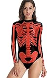 color cosplayer Women's Printed Skeleton One Piece Bodysuits Long Sleeve Cosplay Bodysuits