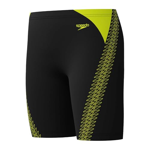 Speedo Boy's Hyperboom Splice Jammer Swimming Trunks | Chlorine Resistant | Quick Drying | Stretch Fabric | Comfort Fit Jammer, Hyper Yellow, 9-10