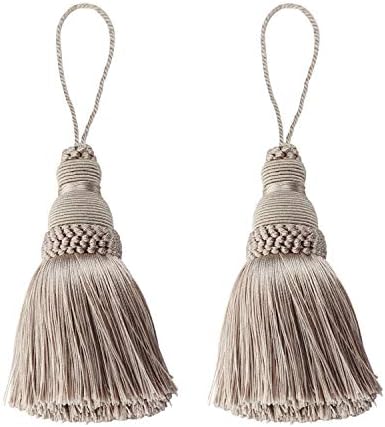 Fenghuangwu Colorful Tassel Key Tassel DIY Accessories for Curtain and Home Decoration-khaki-2PCS