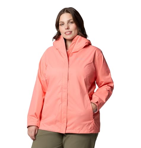 Columbia Womens Arcadia II Waterproof Rain Jacket, Alpenglow, 1X