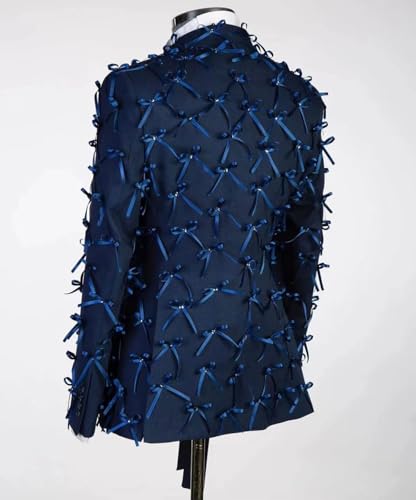 Mens Luxury 2 Pieces Suit with Bow Appliques Notch Lapel Slim Fit Double Breasted Jacket Pant for Prom Party Dinner3