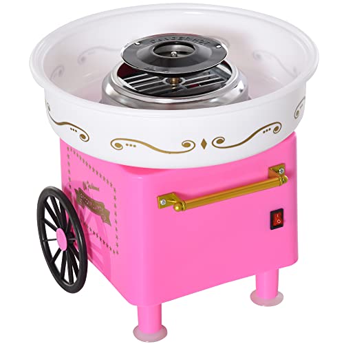 HOMCOM Máquina de Algodón de Azúcar Eléctrica Profesional Infantil Aluminio 450W-550W Cotton Candy Machine 30x30x28cm