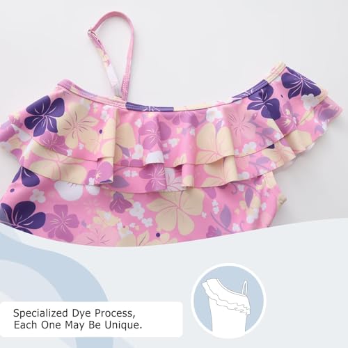 Image of Girls One Piece Swimsuits One Shoulder Ruffle Bathing Suit Kids Hawaiian Floral Swimwear 3-16 Years