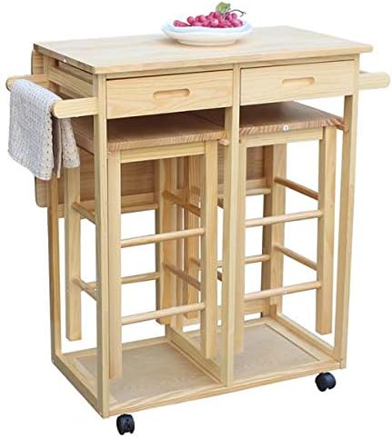Juego de mesa de comedor, barra de cocina plegable, carrito de desayuno cuadrado plegable para espacios pequeños, isla de cocina con ruedas, carrito