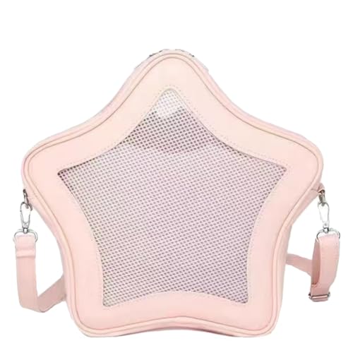 Star Shape Ita Bag Pins Display Crossbody Bag PU Leather Backpack Y2k Aesthetic Cute Handbag (Pink)