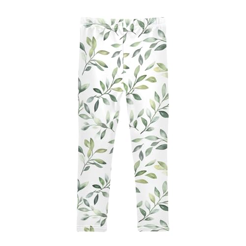 KLL Green Branch Olive Seamless Pattern Toddler Girls Basic Leggings Soft High Waisted Workout Pants Running2