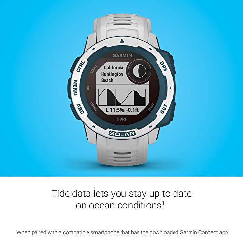 Image of Garmin Instinct Solar Surf, Solar-Powered Rugged Outdoor Smartwatch with Tide Data and Dedicated Surfing Activity, Cloudbreak