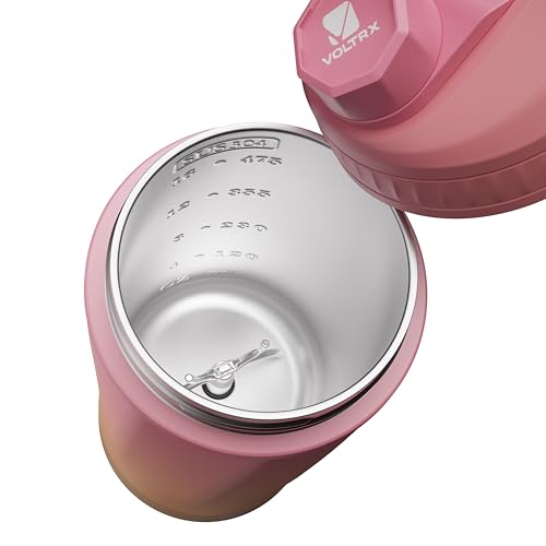 Image of VOLTRX ChillMix Shaker Bottle Insulated Stainless Steel - USB C Rechargeable Electric Protein Shake Mixer, Shaker Cups for Protein Shakes and Meal Replacement, Sunset Rose, 16 oz
