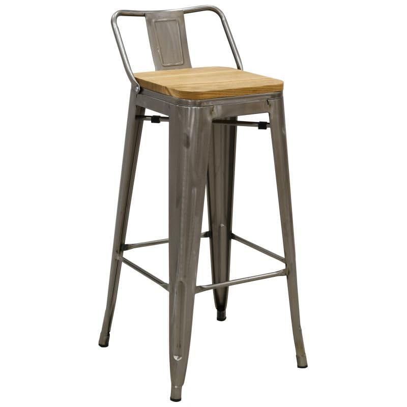 Tabouret de bar industriel pour cuisine en bois d'orme et acier 92 cm