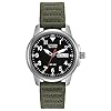 Citizen Men’s Eco-Drive Weekender Garrison Field Watch in Stainless Steel with Olive Nylon Strap, Black Dial (Model: BM8180-03E)