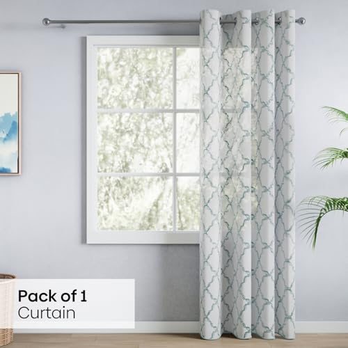 Image of haus & kinder Curtains 7 feet Long | Embroidery Sheer Curtains 7 Feet Long Pack of 1 | Door Curtains 7 feet Light-Filtering & Breathable Sheer Curtains (Serene Tendrils Aqua, 114x213cm)