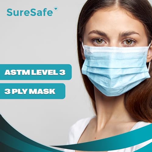 SureSafe 50 PCS ASTM Level-3 Masks Disposable, Blue face mask, Medical mask, Disposable Masks with Earloops, dust mask - Image 3
