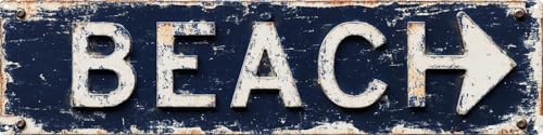 Vintage Tin BEACH Sign Retro Metal Sign for Seaside and beach Plaque 4x16 Inch