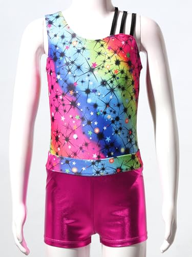 Kids Girls 2Pcs Gymnastics Outfits Sleeveless Dance Leotard with Shorts Set Athletic Biketard Dancewear Swimwear3