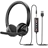 Auriculares USB con micrófono para PC, auriculares de computadora con micrófono con cancelación de ruido para PC portátil, controles de silencio en línea, auriculares con cable para trabajar