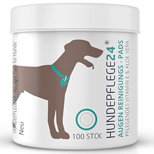 Hundepflege24 Augen Reinigungspads für Hunde und Katzen - 100 Stück - Schmutz- & Tränenfleckentferner Hund mit pflegendem Vitamin E & Aloe Vera - 2in1 Augenpflege & Augenreinigung Cover