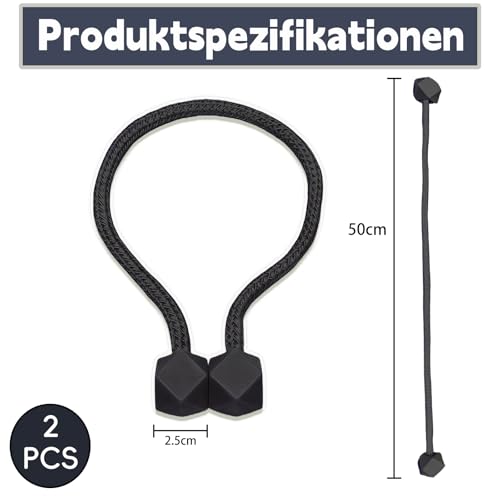 2 Stück Magnetische Vorhang Raffhalter Schwarz - Fensterdekoration Gardinenhalter, Magnetisch für Gardinen Holdbacks, Vorhang Seil Schnalle, Vorhangbinder Magnetisch, Vorhanghalter Schlafzimmer