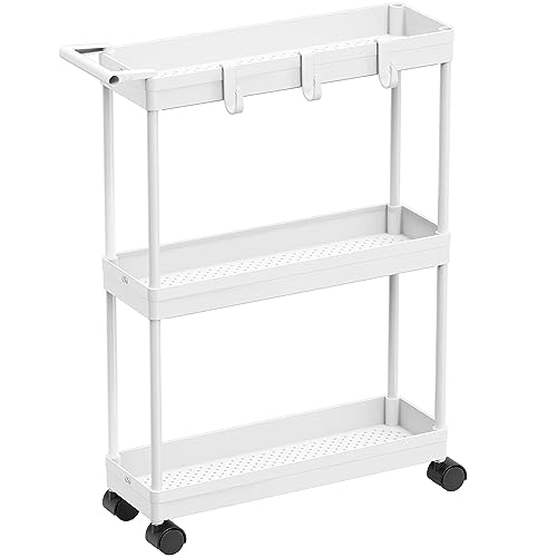 Simple Houseware 3-Tier Slim/Narrow Storage Cart with Handle, 5.5'' Wide x 26.5'' Height Rolling...
