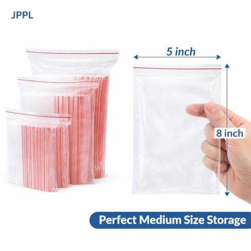 Image of Zip Lock Clear Plastic Storage Bags 5 x 8 Inches Resealable Transparent Pouches Leak Proof Press Seal Bags for Kitchen Storage Jewellery Packaging 100 Pack