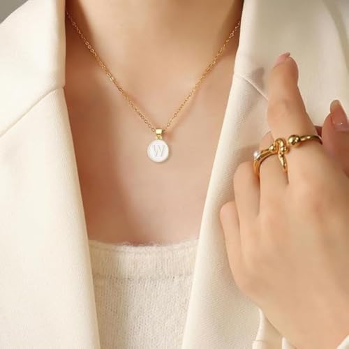Image of Giftana Alphabet Locket with Chain, White Enamel Letter A-Z Pendant Necklace for Girls, Personalized Initial Name Gold Plated Pendant Necklace Gift for Girlfriend, Valentines Day Gifts for Woman