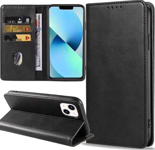 ZYIMOU Handyhülle für iPhone 13 Mini Hülle, Leder Schutzhülle Standfunktion Kartenfach Wallet Klapphülle iPhone 13 Mini Flip Case Cover, Schwarz