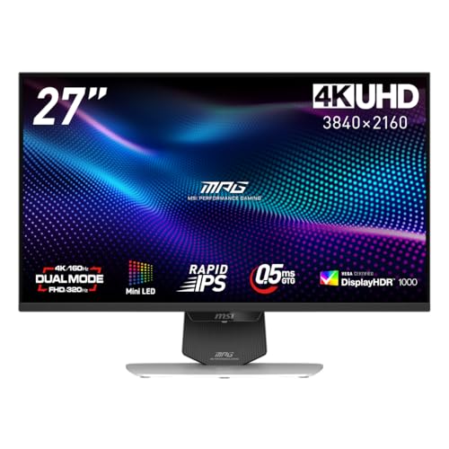 MSI デュアルモードMini LEDゲーミングモニター MPG 274URDFW E16M 27インチ 4K UHD RAPID IPS 160Hz(フルHD時320Hz) 0.5ms GTG HDMI2.1 DP1.4a USB-C DisplayHDR1000 24.5インチモード搭載 USB Type-C給電可能(最大98W) AIビジョン 縦横回転・高さ調整 3年保証