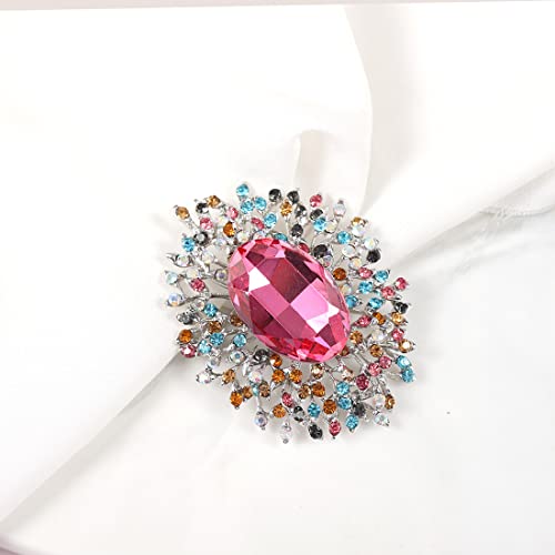 Yoqucol Elegant Bright Pink Cubic Zirconia Crystal Colorful Rhinestone Brooch Pins For Women Grils #TOP5