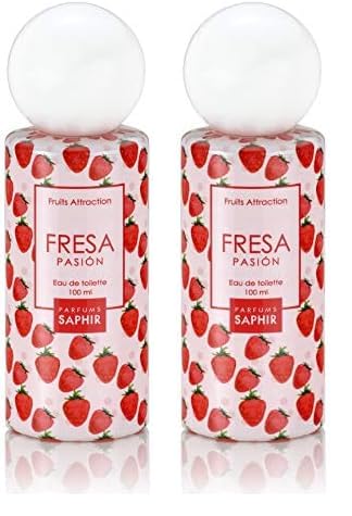 PARFUMS SAPHIR Fruits Attraction Fresa - Eau de Toilette con vaporizador para Mujer - 100 ml (Paquete de 2)