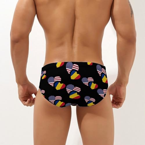 Romania U.S. Flag Mens Swim Briefs Bikini Sexy Low Rise Trunks Swimsuit Bathing Suit Beach2