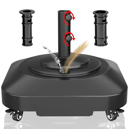 PGGP 🥇 Patio Umbrella Base Heavy Duty with Wheels, Max 125lb Fillable Umbrella Stand Mobile Square Market Stand, Windproof Outdoor Umbrella Holder for Deck, Poolside, Lawn, Fits Muti Sized Umbrellas