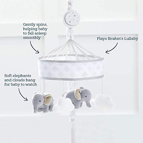 Just Born Boys and Girls Newborn Infant Baby Toddler Nursery Toy Musical Baby Crib Mobile, Grey Elephant/Clouds, One Size - Thumbnail 5
